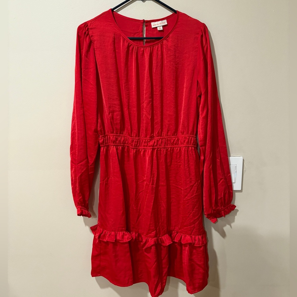 Red Silk Long Sleeve Dress